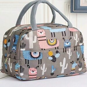 Llama Print Gray Lunch Box Tote Bag
